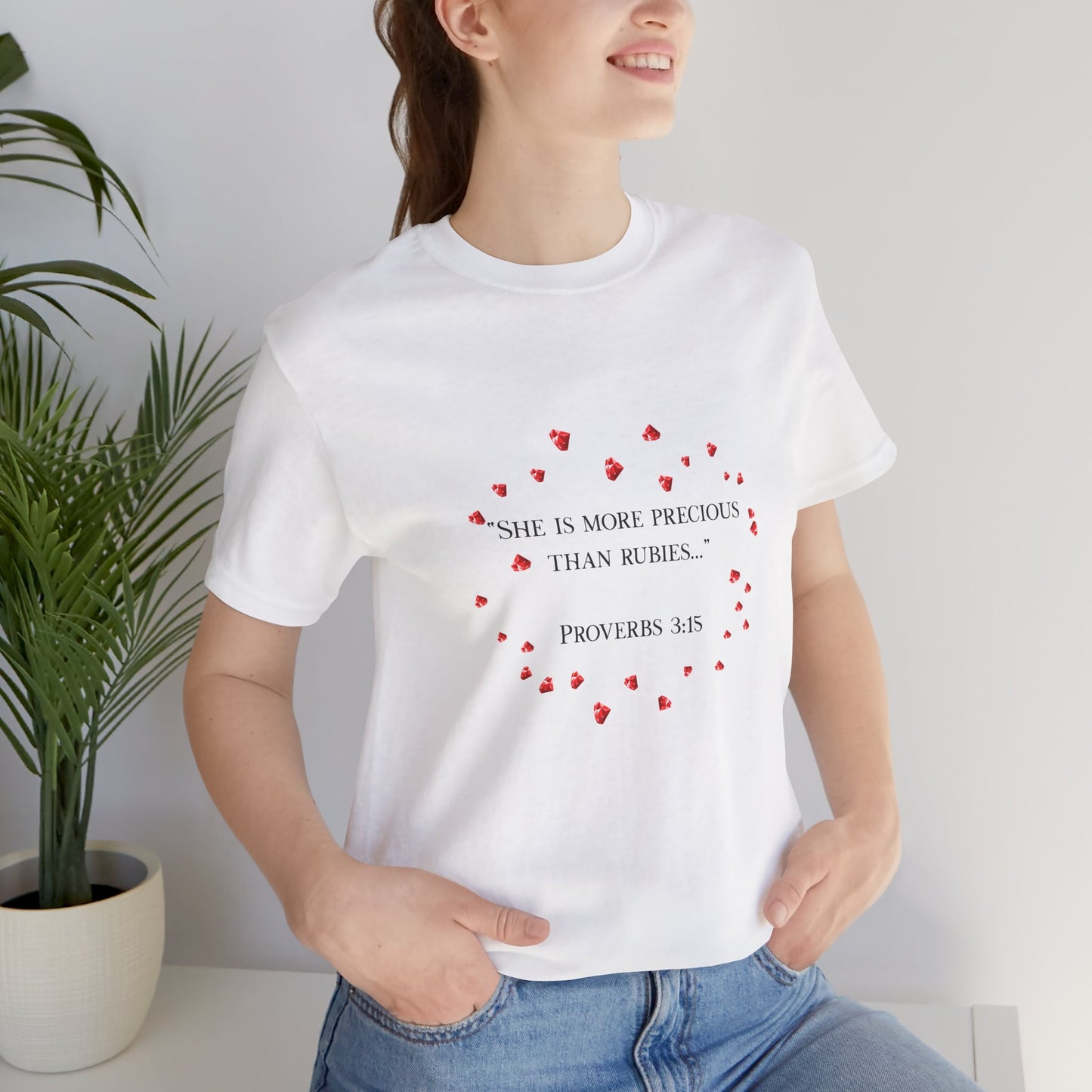 Proverbs 3:15 Inspirational Unisex Tee, Heart Design Shirt, Christian Gift, Valentine's Day Apparel, Faith-Based Casual Wear