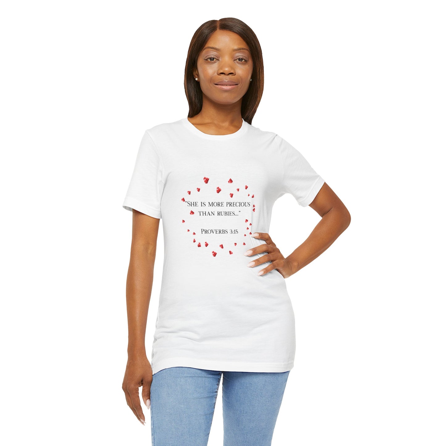 Proverbs 3:15 Inspirational Unisex Tee, Heart Design Shirt, Christian Gift, Valentine's Day Apparel, Faith-Based Casual Wear